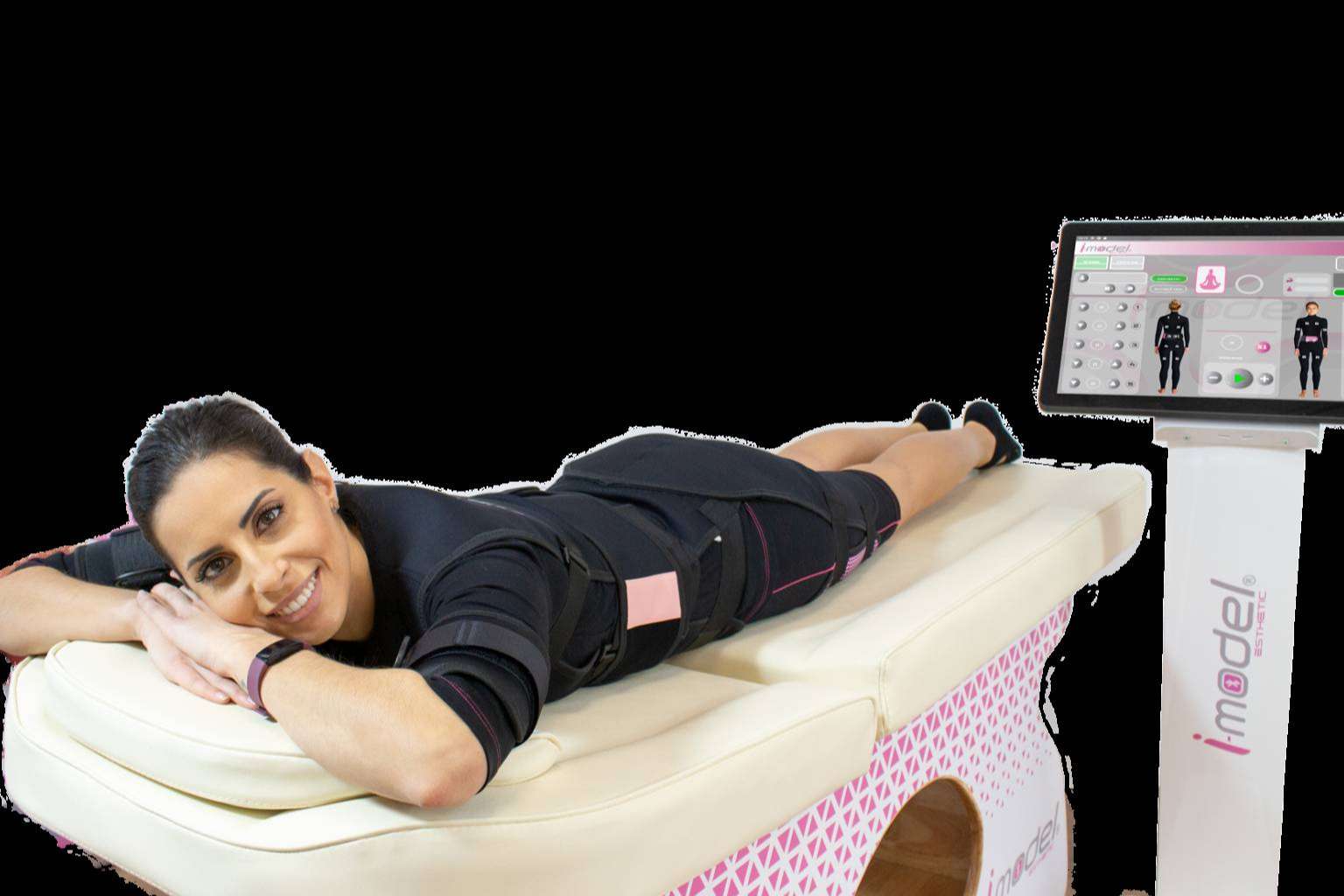 La tecnología EMS de I-Model Esthetic fortalece toda la musculatura, quema la grasa y 25 minutos, sin esfuerzo, equivalen a un entrenamiento de alta intensidad en el gimnasio